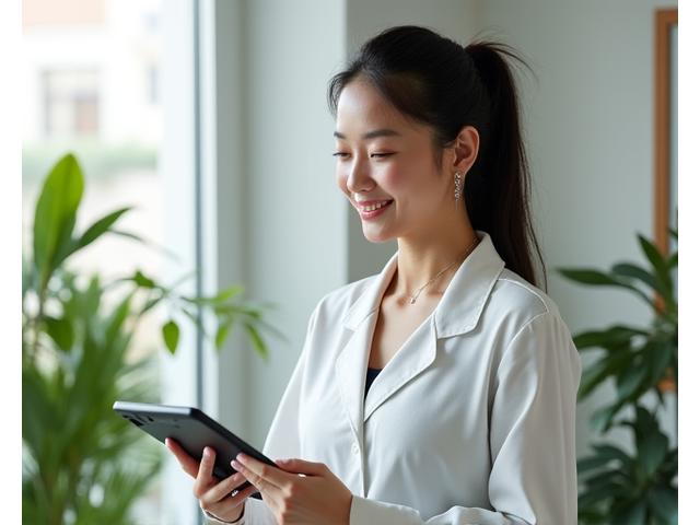 Dr. Emily Chen, founder of Veridian Bloom, a woman in her late 40s, smiling warmly in a modern, light-filled office, surrounded by subtle wellness elements.