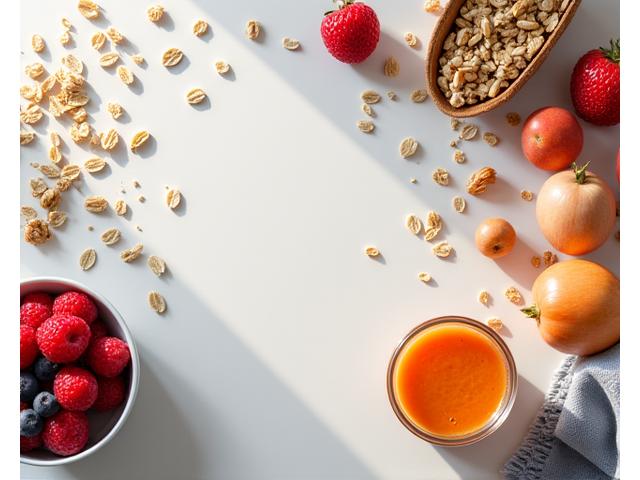 Ingredients for a healthy breakfast on a kitchen counter, showing creativity.