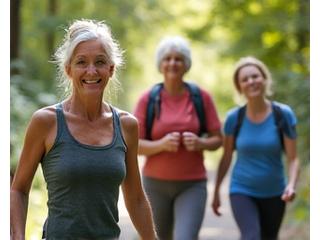 Active older adult jogging on a scenic path, symbolizing healthy aging.