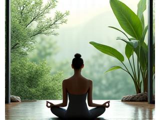 Person meditating peacefully in a serene natural setting, representing mindfulness.
