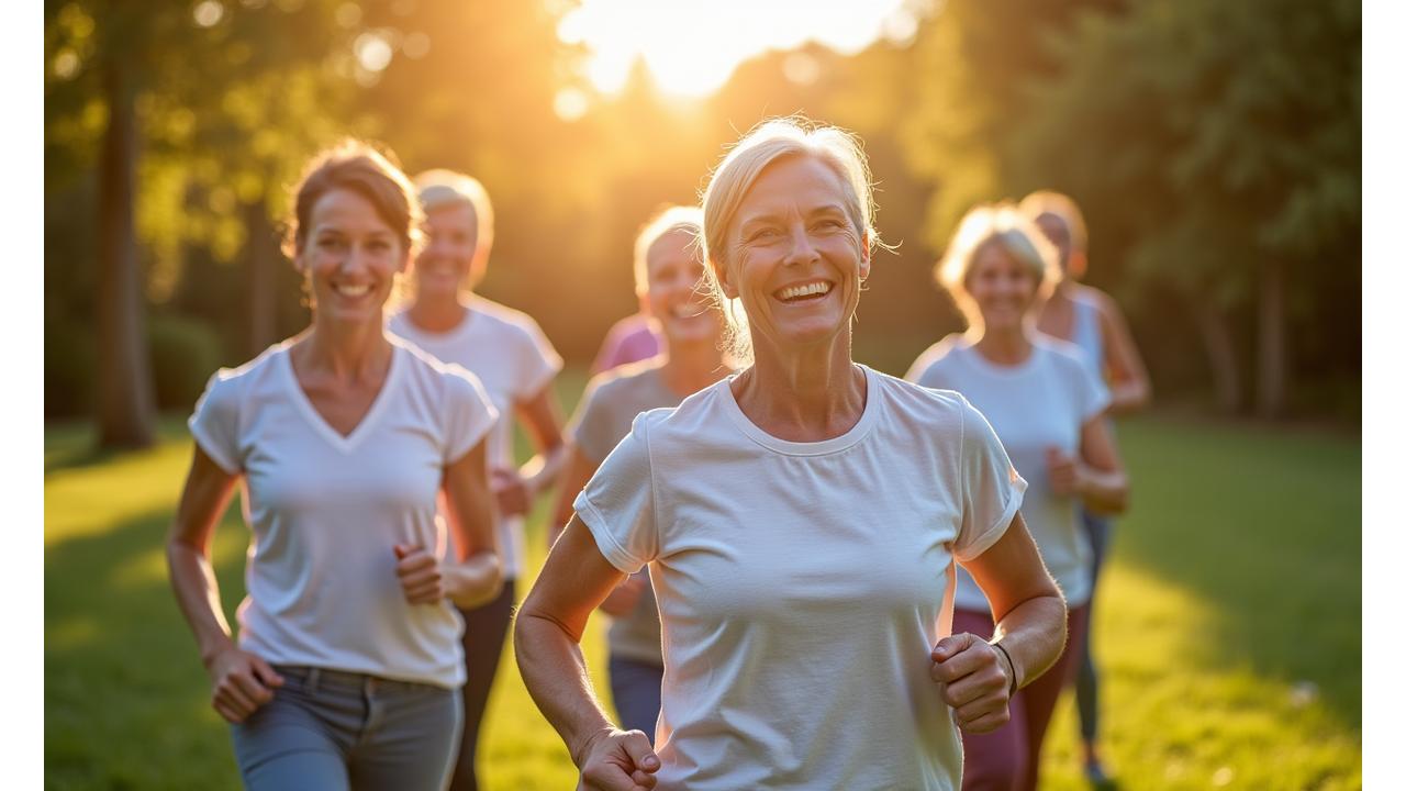 Image of a healthy, active older adult exercising in a natural, bright setting
