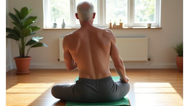 Still from a mobility routine video showing a woman stretching her hip flexors