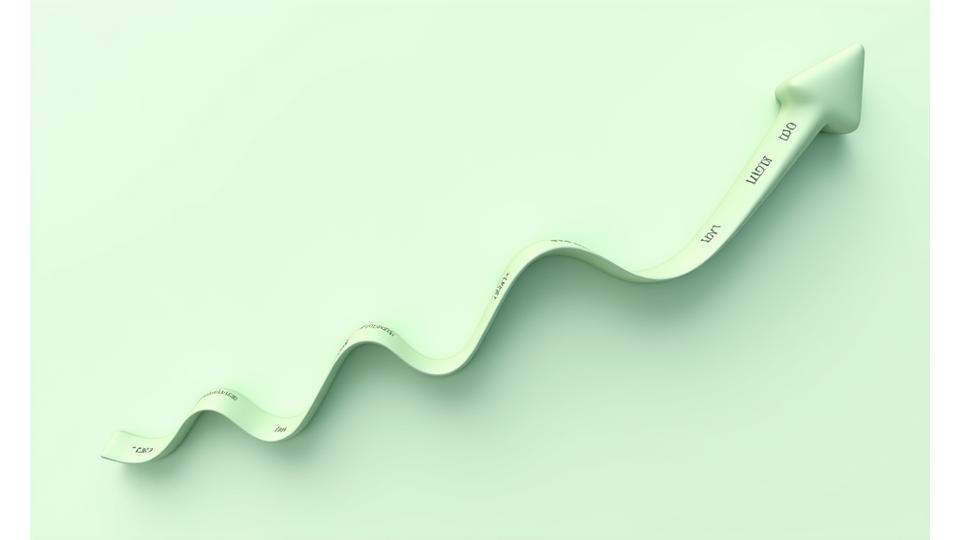 A stylized data visualization showing a positive trend line for weight management over time, integrating healthy food icons and activity symbols, representing consistent progress.